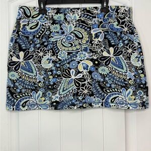 Talbots Black Blue Paisley Mini Skirt Skort